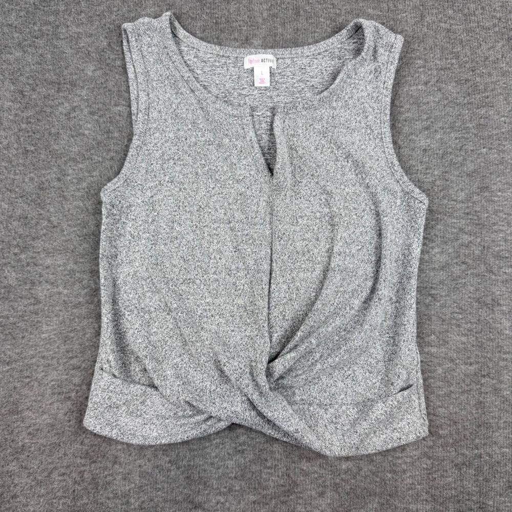 Flirtitude Active Tank Top Womens Large Gray Twist Front Notched Neck Sleeveless